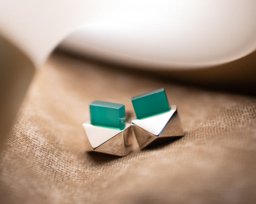 Milan Studs Silver with Green Agate
