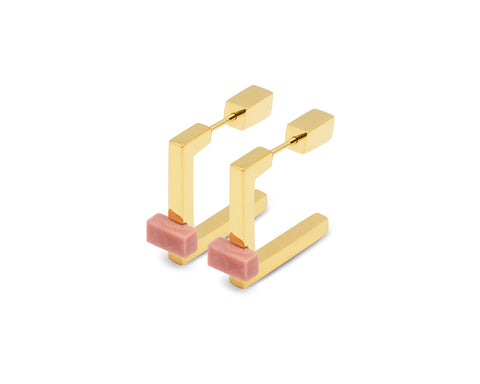 Triangolo Earrings Gold with Pink Opal